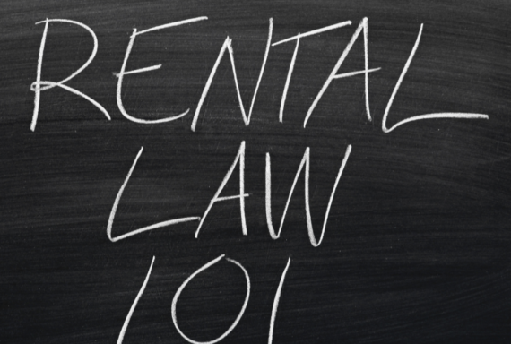 'Rental Law 101' written in chalk on a blackboard, representing basic legal knowledge important for rental assistance programs